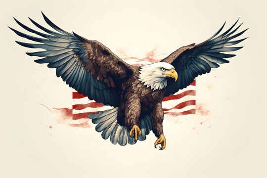 vintage style illustrated bald headed eagle, bald headed eagle illustration