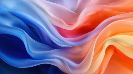 Obraz premium Abstract background of colorful flowing fabric with blue, orange and pink hues.
