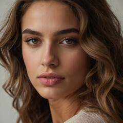 Fototapeta premium Elegance in Focus: Portrait of a Confident Woman with Wavy Hair