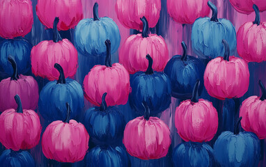 Illustration of purple and blue pumpkins. 