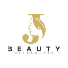 Letter J Beauty Women Face Logo Design