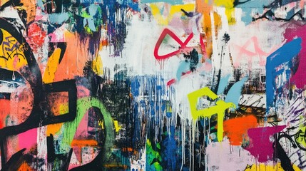 Fototapeta premium A close-up of a wall filled with graffiti, each stroke of color telling a story of creativity and rebellion.