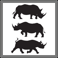Rhino silhouette set , wildlife animal illustration.