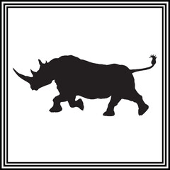 Rhinoceros black silhouette vector , wildlife animal illustration.