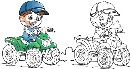 coloring page a simple drawing of baby boy driving vehicle, Coloring book