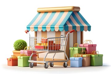 Obraz premium Online store, Eshop, Internet selling, Online marketing. Flat design modern vector illustration concept. 