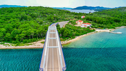 Zdrelac Bridge aerial view in Ugljan Island, Croatia