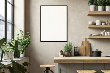 Minimalist Kitchen interior with Poster Mockup created with Generative AI