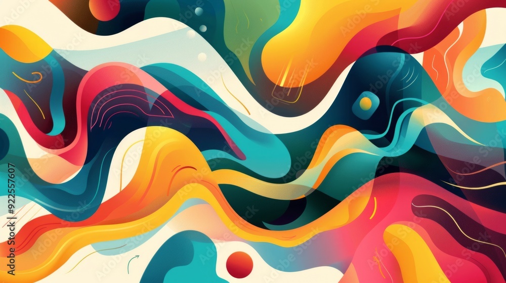 Poster Create a vibrant and dynamic vector background with a colorful palette of swirling abstract shapes. The design should be visually captivating, 