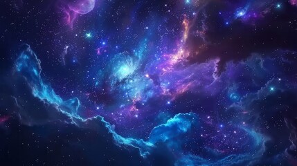 Obraz premium Create a vivid galaxy scene with a dynamic mix of swirling nebulae, glowing stars, and distant galaxies.