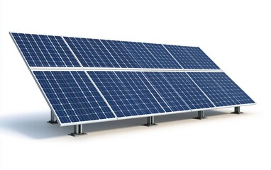Detailed image of a solar panel array with a minimalist design, isolated on a white background, showcasing renewable energy technology.