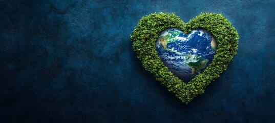 A digitally created image of Earth shaped like a heart against a blue background, symbolizing love and care for the planet. The image includes ample space for text, making it ideal for environmental a