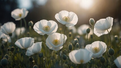 Fototapeta premium Dreamy White Poppies Bathed in Soft Light.