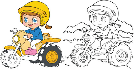coloring page a simple drawing of baby boy driving vehicle, Coloring book