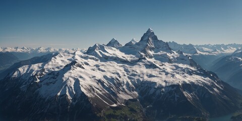 Panoramic view of Swiss Alps covered in snow.