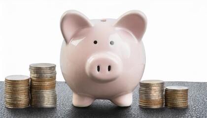 Piggy bank on white isolated transparent background