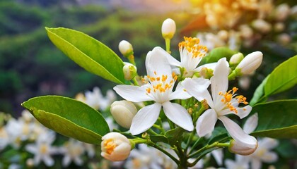 Neroli blossom, orange tree white flowers and buds bunch