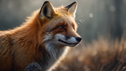Fototapeta premium minimalisn'ttic watercolor of a happy red fox.
