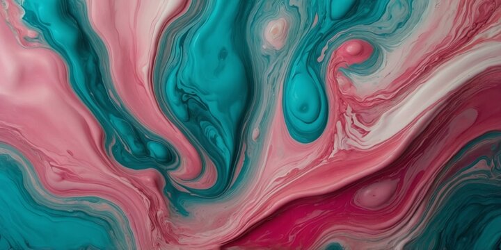 Vibrant abstract fluid art with pink and turquoise hues.