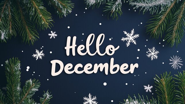 Hello December with Snowflakes and Pine Branches