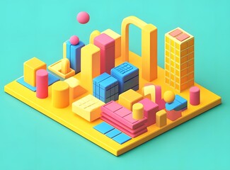 3D Abstract Geometric Cityscape Illustration