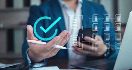 Data check and review, data approve and check list concept, correct data.
