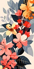 Colorful Floral Illustration with Different Types of Flowers