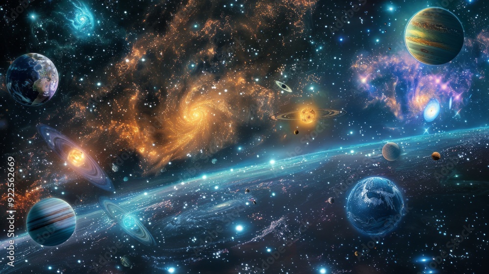 Aufkleber design an awe-inspiring galaxy background featuring a stunning array of stars, planets, and colorful