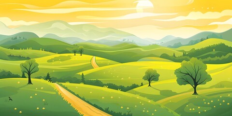 Green Hills Landscape Illustration