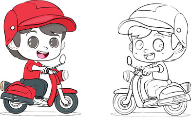 coloring page a simple drawing of baby boy driving vehicle, Coloring book