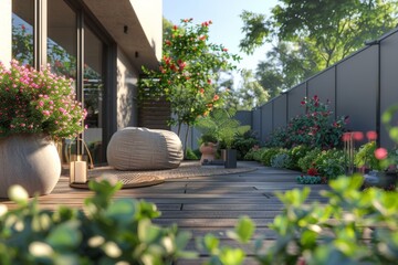 Fototapeta premium Cozy comfortable wooden terrace balcony