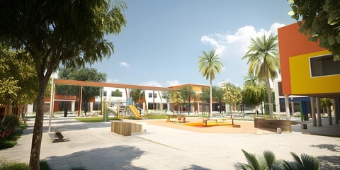 Obraz premium Modern Colorful School Building With Playground