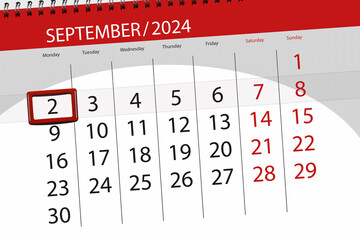 Calendar 2024, deadline, day, month, page, organizer, date, September, monday, number 2