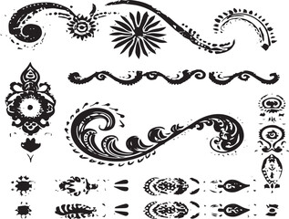 Floral Ornaments Modern Black Silhouette Design Elements