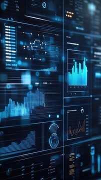Vertical data analytics automated with AI technology. Big data, business analytics and artificial intelligence automation. Dashboard report with sales 