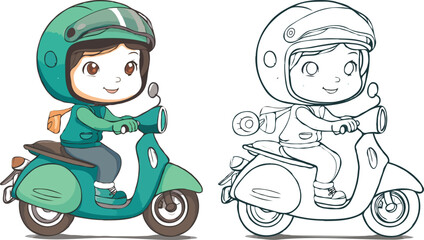 coloring page a simple drawing of baby boy driving vehicle, Coloring book