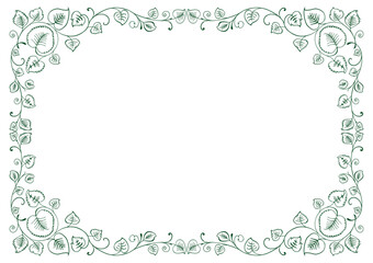 Decorative frame of contour drawings delicate twigs, leaves, tendrils, decor for greetin cards background, vector illustration isolated on white