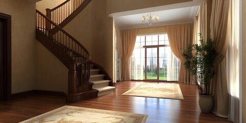 Obraz premium Luxury Home Interior Design With Wooden Stairs