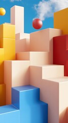 Abstract 3D Colorful Geometric Shapes with Floating Spheres