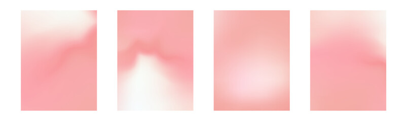 Set of rectangle abstract pearl gradient backgrounds with delicate gradation of rose pink and nude beige colors. Vector illustration of luxury backdrops. Smooth fluid wallpaper in pastel shades