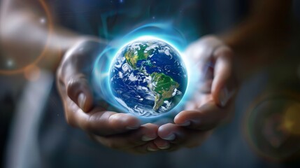 Fototapeta premium Holding the Earth: A Symbol of Care and Responsibility