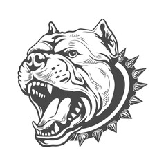 Pitbull dog side view head black and white vector illustration.