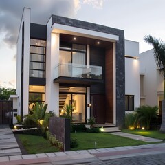 Modern Two Story House with Glass Balcony