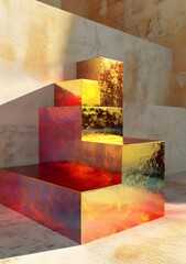 Golden Metallic Cubes On A White Textured Background