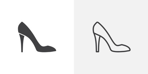 High heel shoes vector icon set black filled and outlined style.