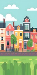 Fototapeta premium Colorful Houses in a Row on a Green Lawn