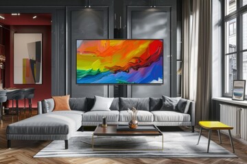 Abstract painting with vibrant colors in a living room