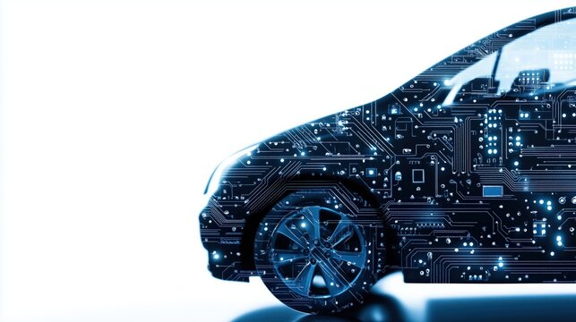 New software defined vehicle system chip enhances automotive sector. Concept Automotive Industry, Advanced Chip Technology, Innovation in Automotive Sector. Deep tech AI technology. Futuristic car