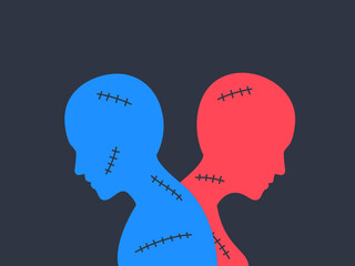 Two silhouette with a lot of stitches. Isolated vector Illustration