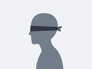 A silhouette with blindfold and earmuffed. Isolated Vector Illustration